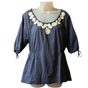 Calvin Klein Jeans Embellished Blue Peasent Blouse LG